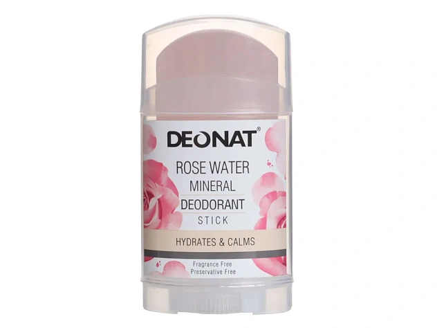 Дезодорант-Кристалл "Деонат" Калиевый с розовой водой, стик плоский, вывинчивающийся 100гр.